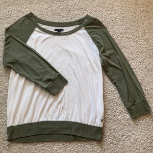 American Eagle Olive Green Baseball-style Blouse